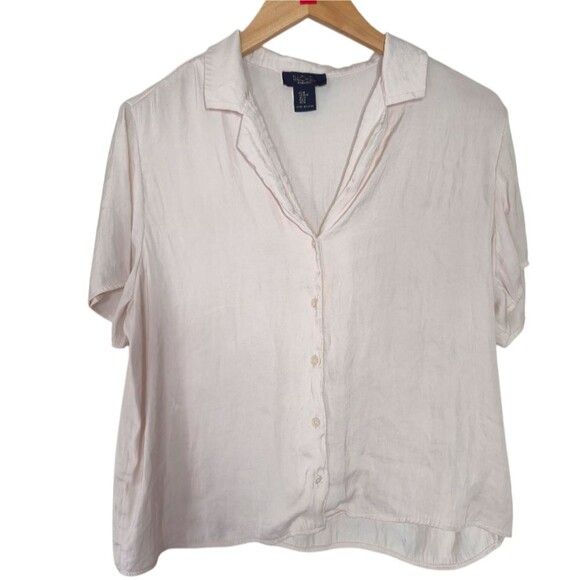 RACHEL Rachel Roy Cream Boxy Short Sleeve Button Down Shirt Size Medium - Picture 1 of 5